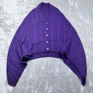 Lands' End Purple Cable Knit Button Cardigan Sweater Poncho Sz S/M Wool Alpaca